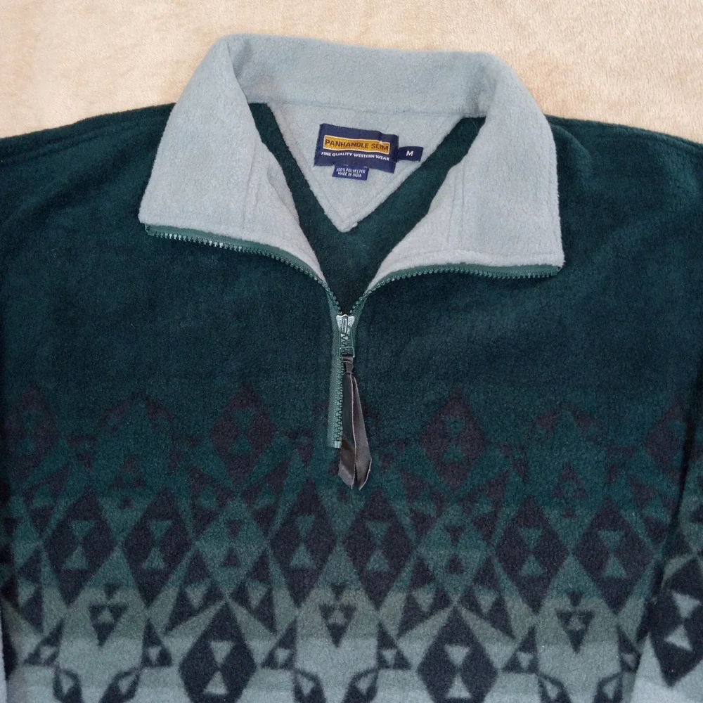 Panhandle‎ Slim 1/4 Zip Fleece Pullover Southwest Men's Medium Blue Green Gray